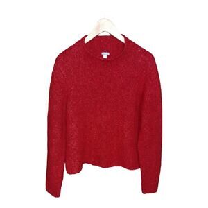 Aerie Womens Red Popcorn Mockneck Long Sleeve Crop Sweater Size XL